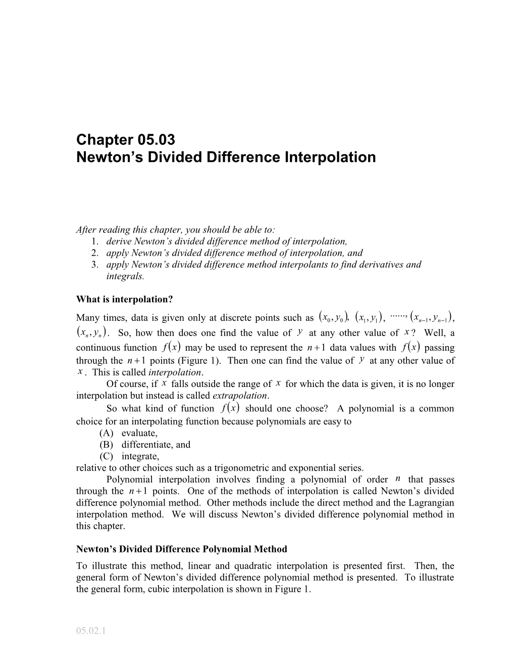 Newton's Divided Difference Method of Interpolation: General Engineering s1