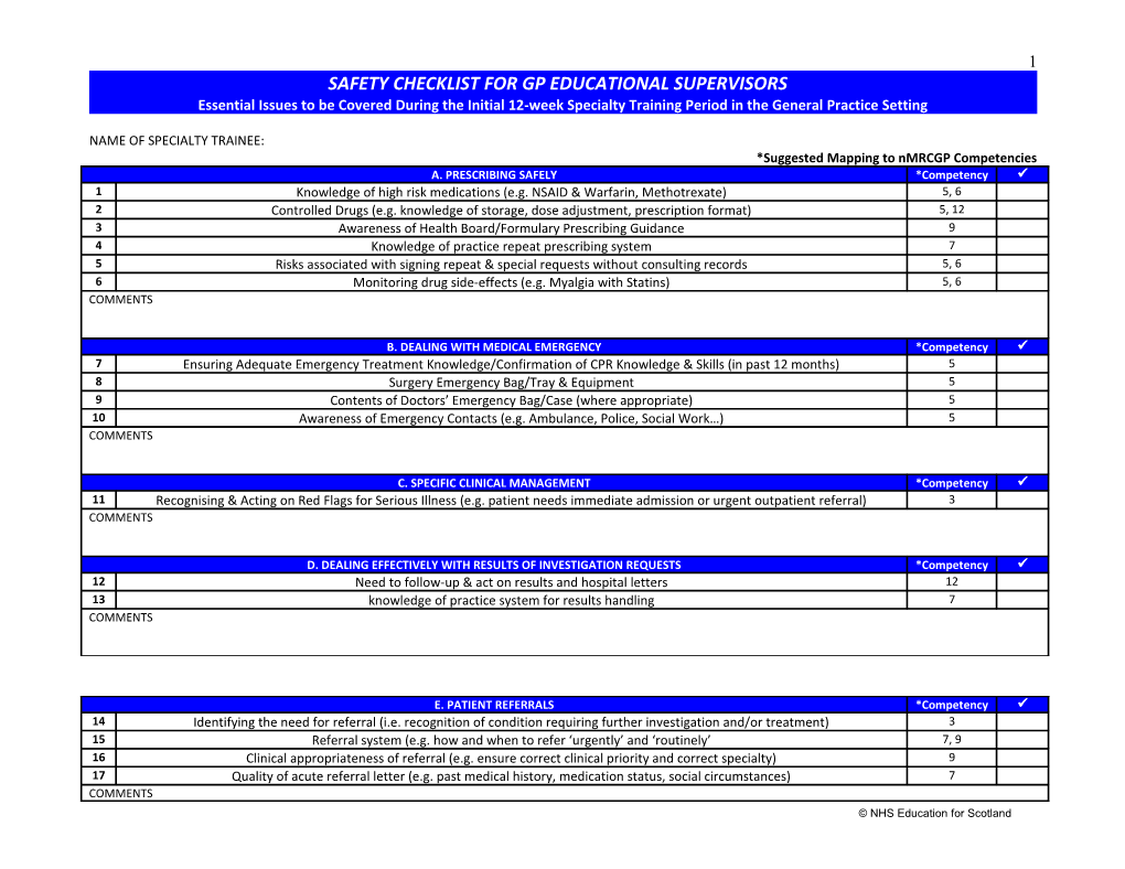 Safety Checklist for Gp Educational Supervisors