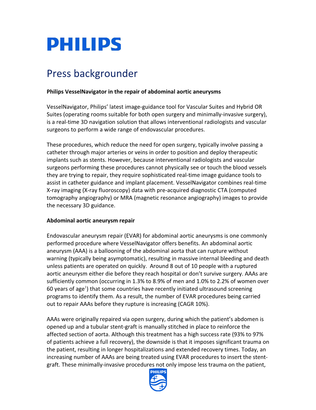 Philips Vesselnavigator in the Repair of Abdominal Aortic Aneurysms