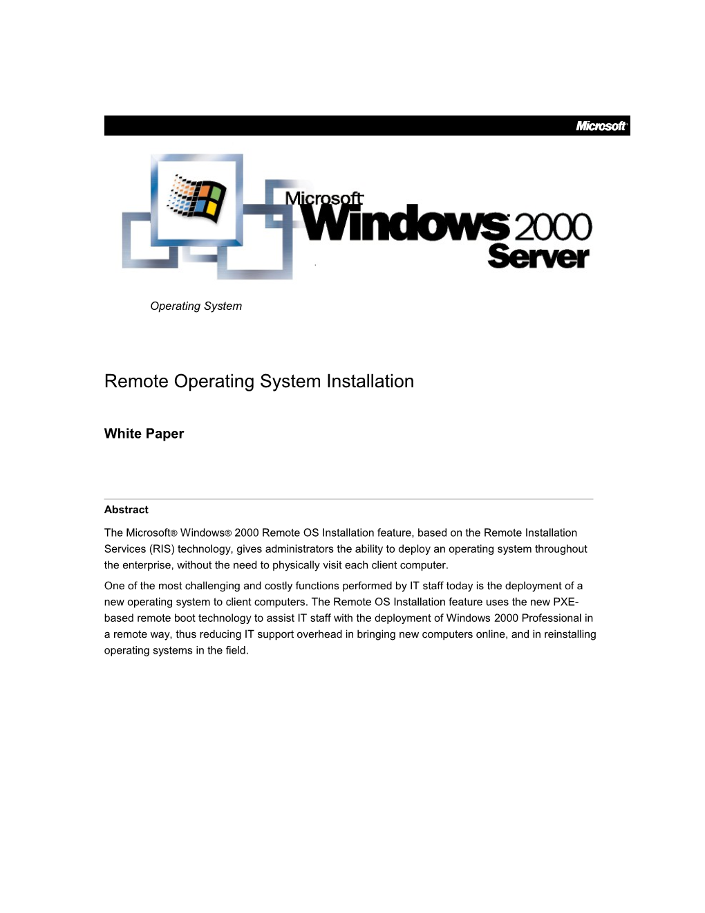 Windows 2000 Remote OS Installation White Paper