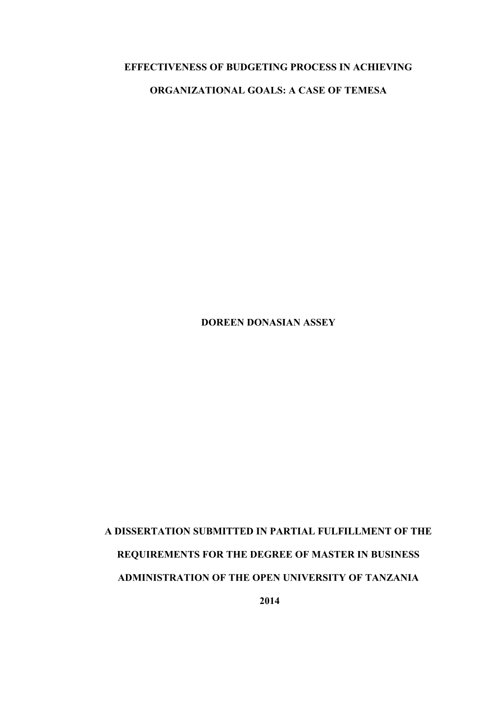 Effectiveness of Budgeting Process in Achieving Organizational Goals: a Case of Temesa