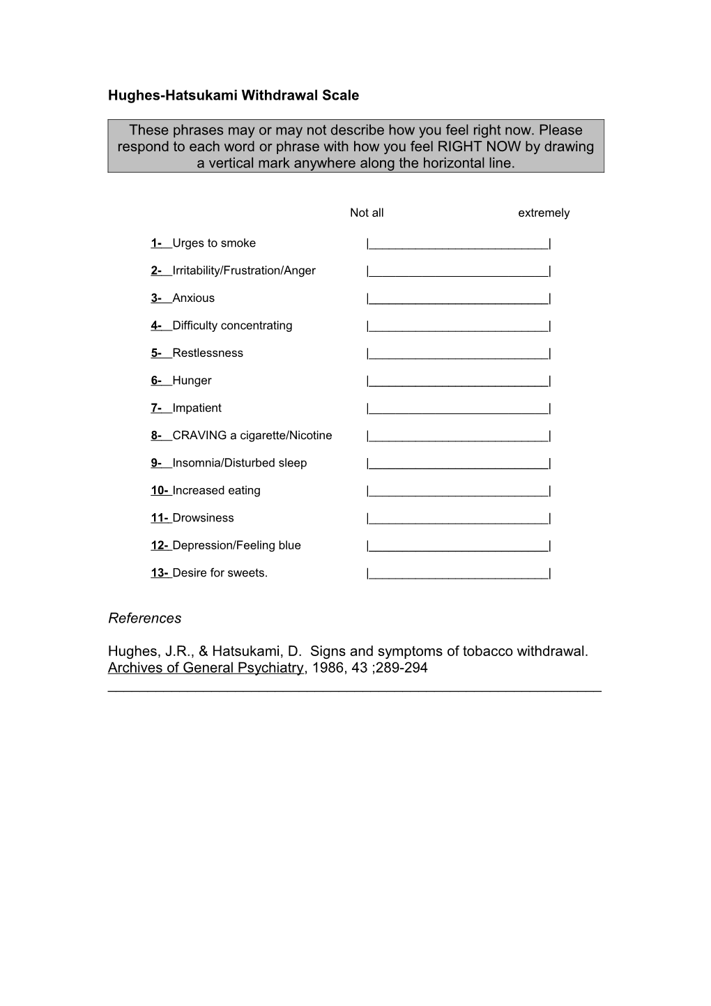 Hughes-Hatsukami Withdrawal Scale