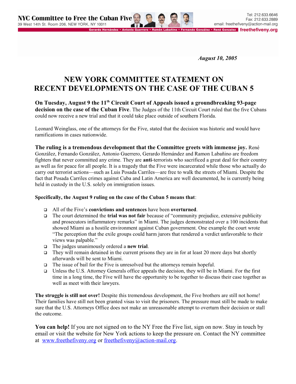 New York Committee Statement On