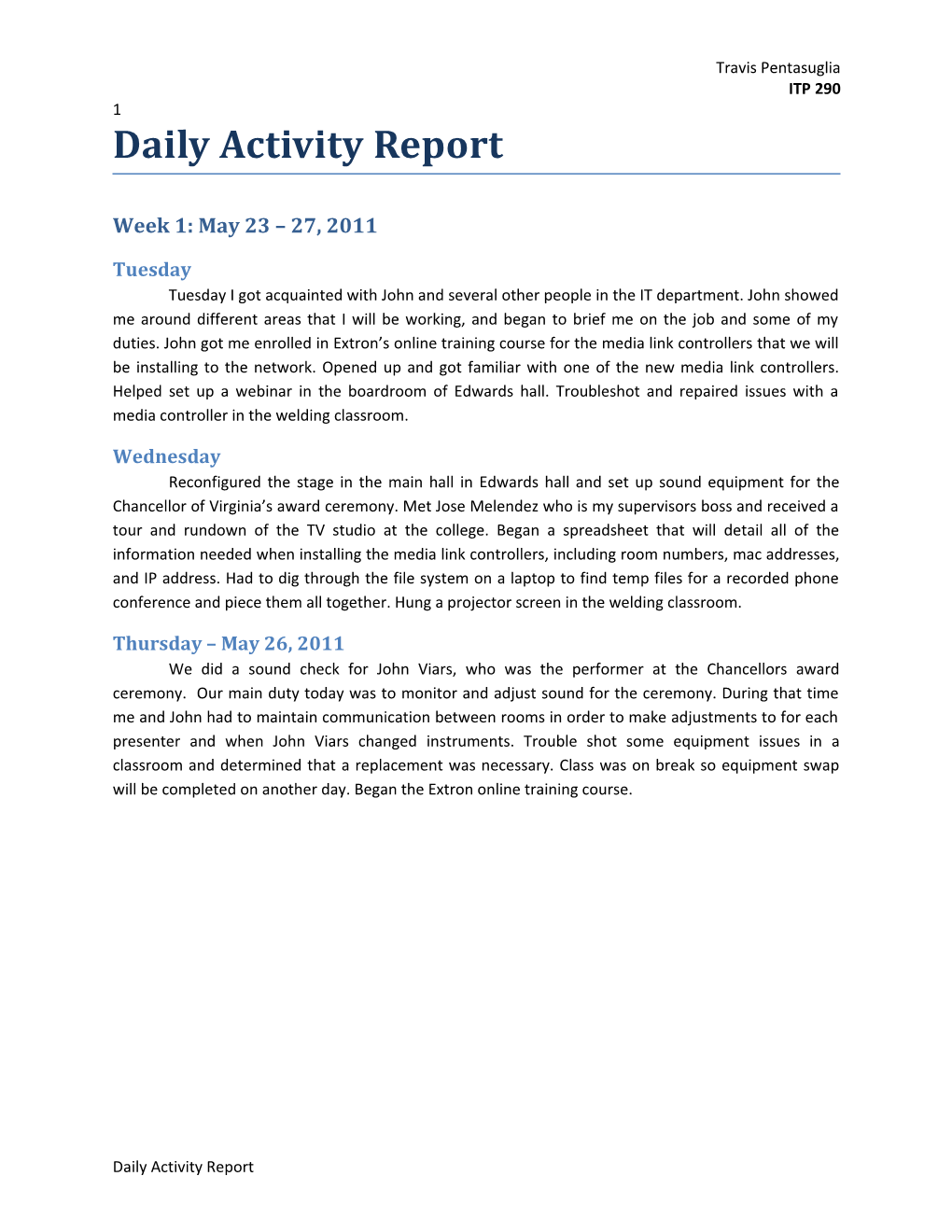 Daily Activity Report