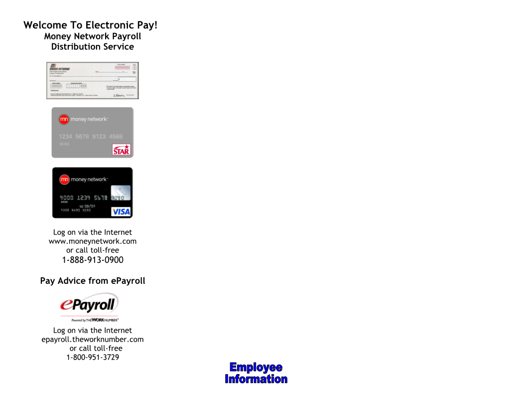 Money Network Payroll Distribution Service Welcome Flyer - GENERIC