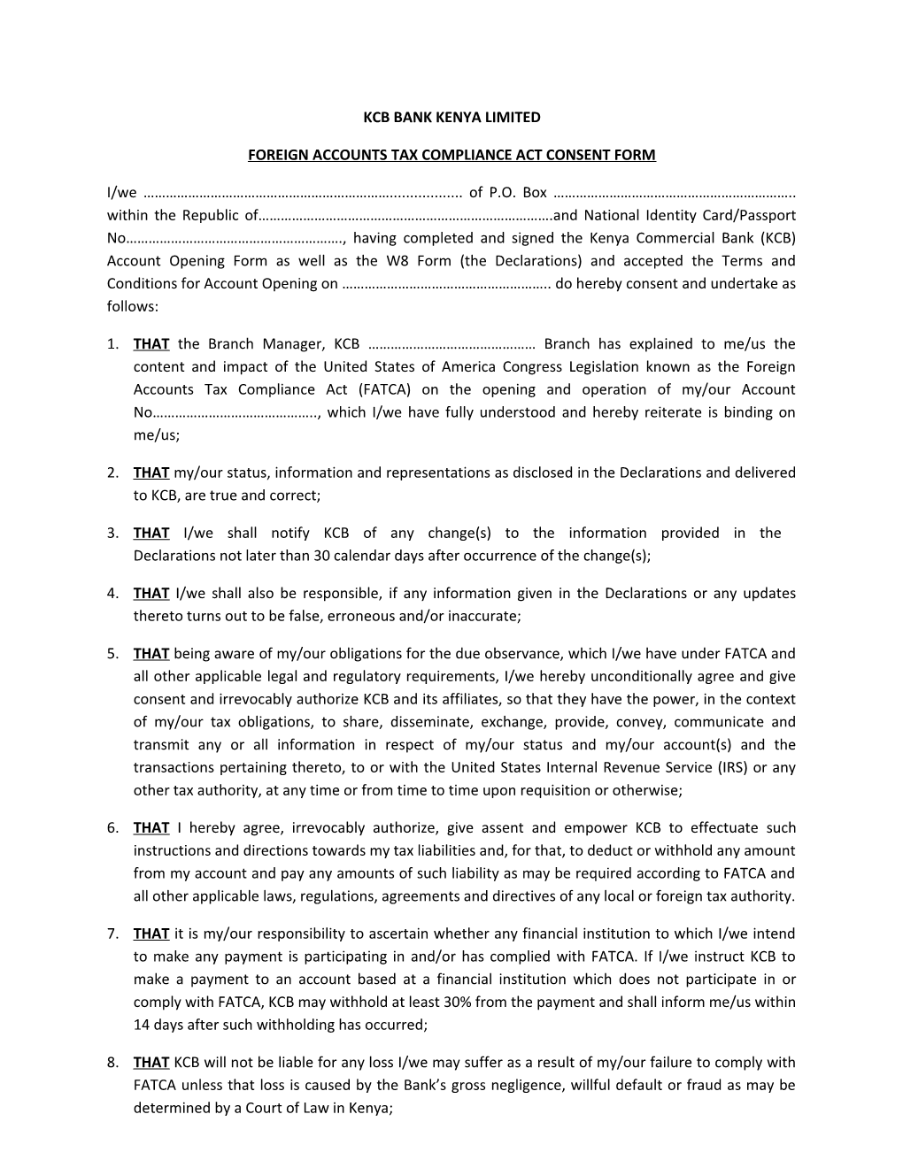 Foreign Accounts Tax Compliance Act Consent Form