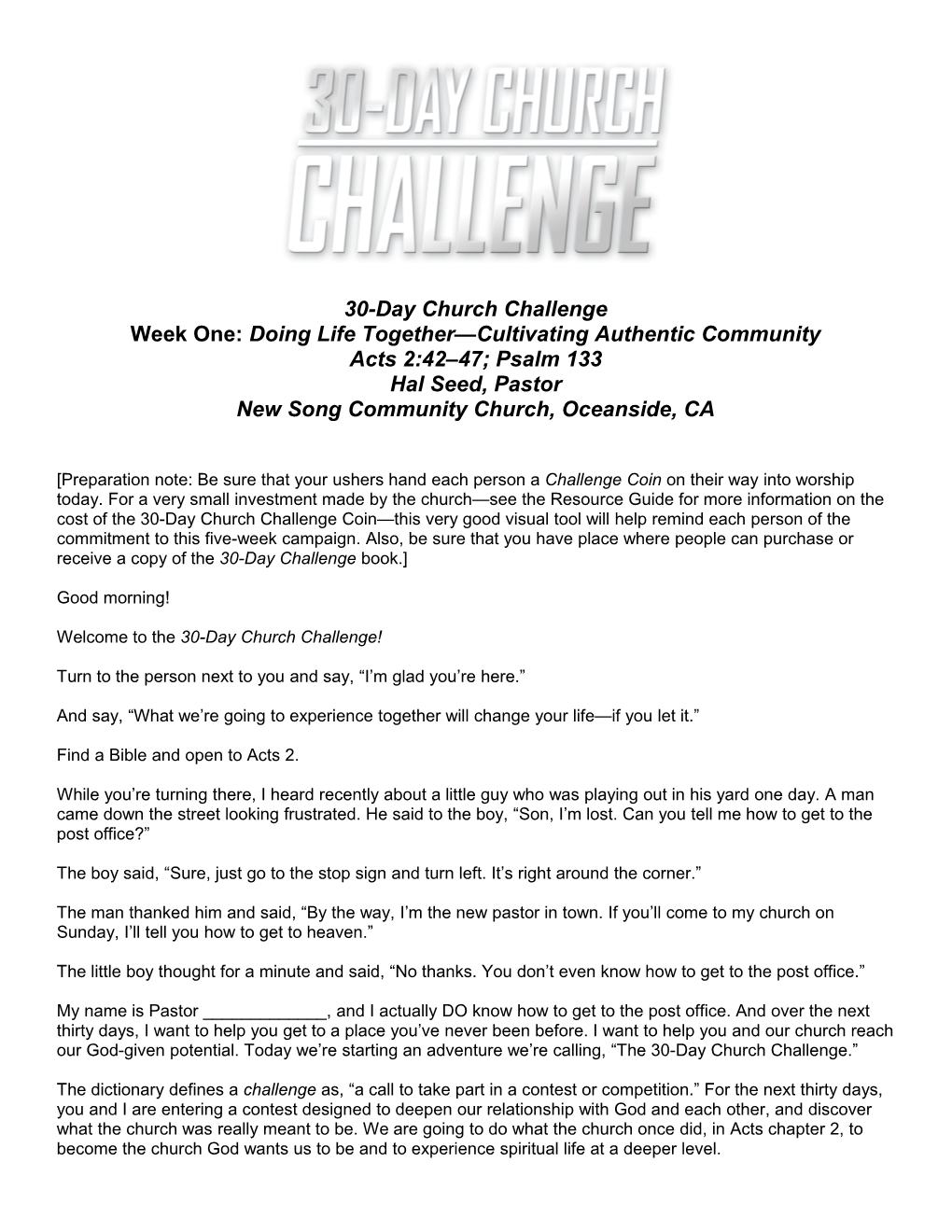 30 Day Church Challenge