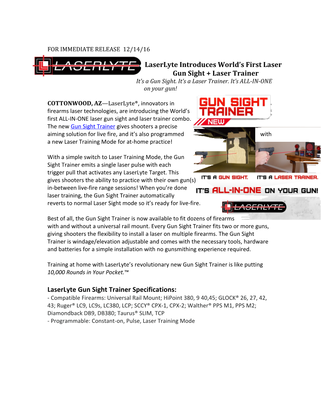 Laserlyte Introduces World S First Laser Gun Sight + Laser Trainer