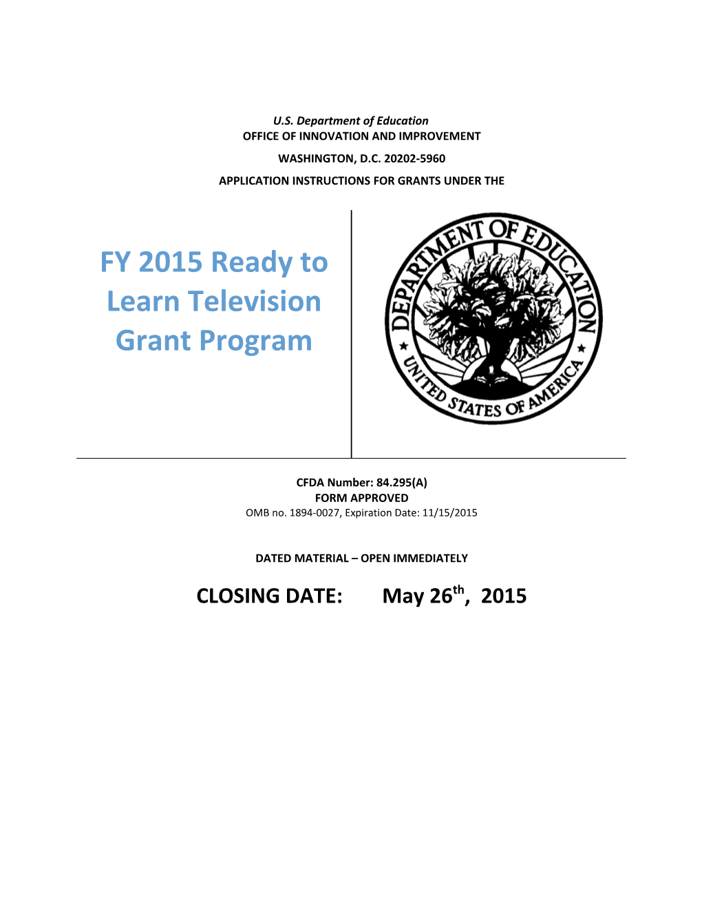 FY 2015 Ready to Learn Application Package (MS Word)