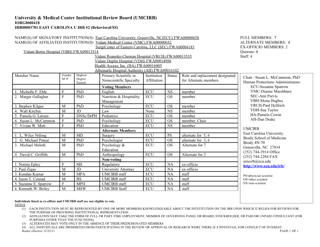 University & Medical Center Institutional Review Board (UMCIRB)