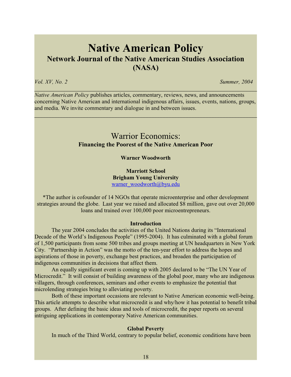Network Journal of the Native American Studies Association (NASA)