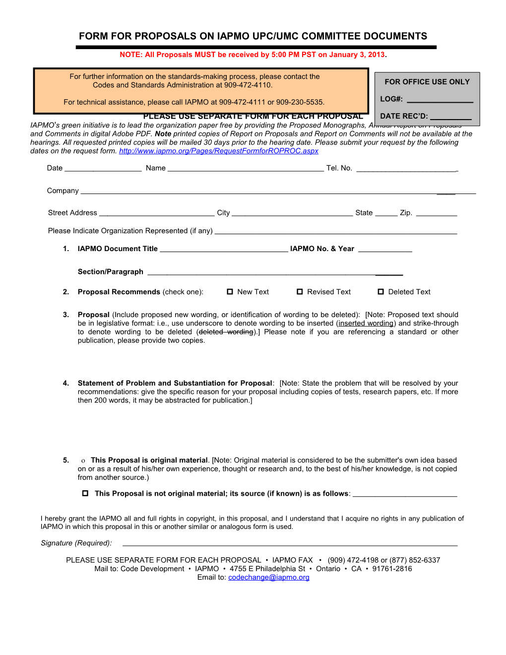 Form for Proposals for Nfpa 5000 Nfpa Building Code