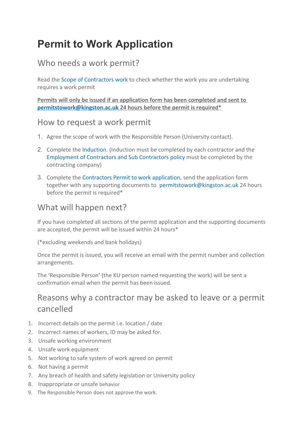 Permit to Work Application