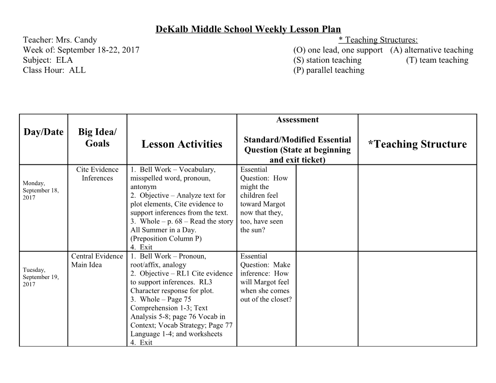 Dekalb Middle School Weekly Lesson Plan s4