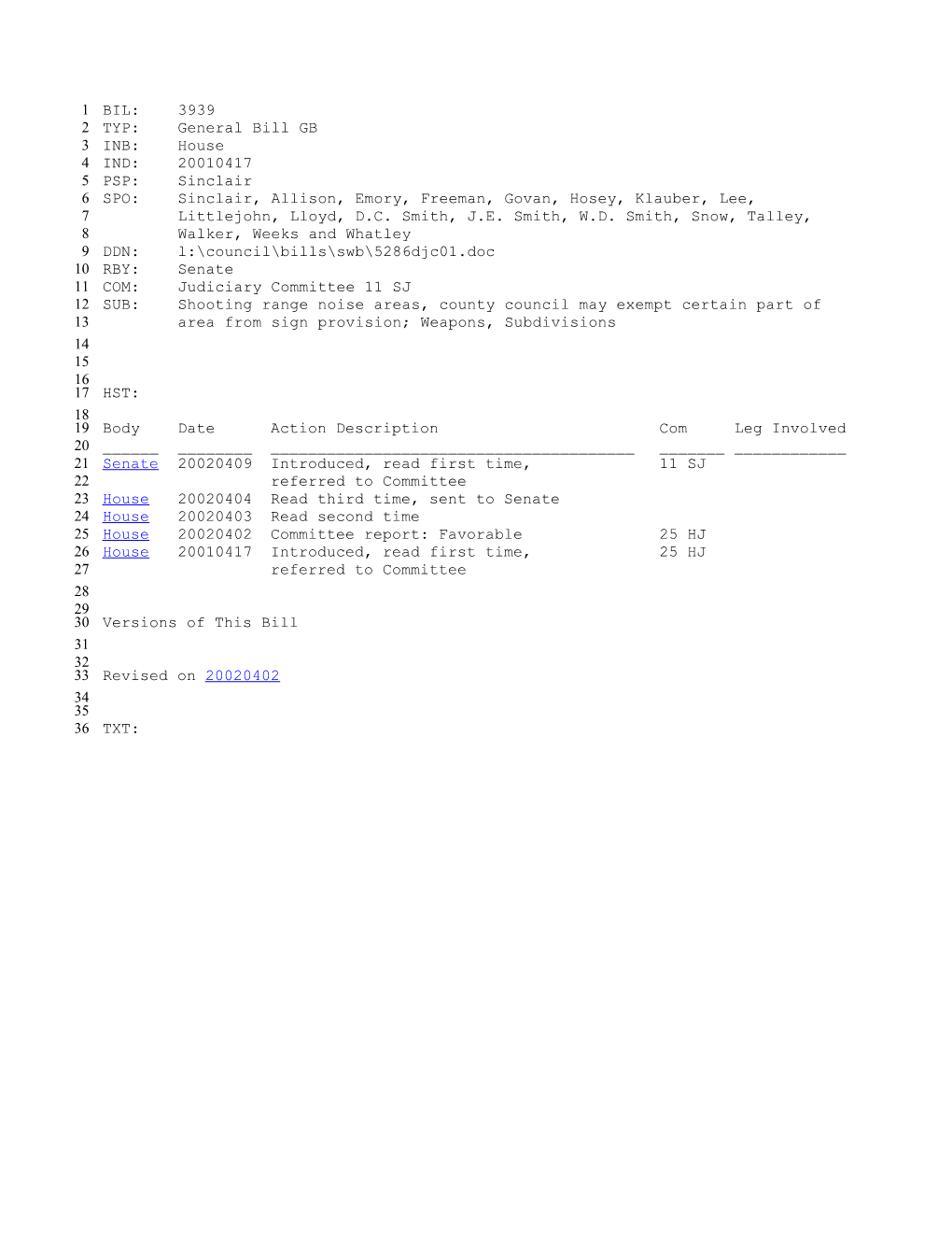 2001-2002 Bill 3939: Shooting Range Noise Areas, County Council May Exempt Certain Part