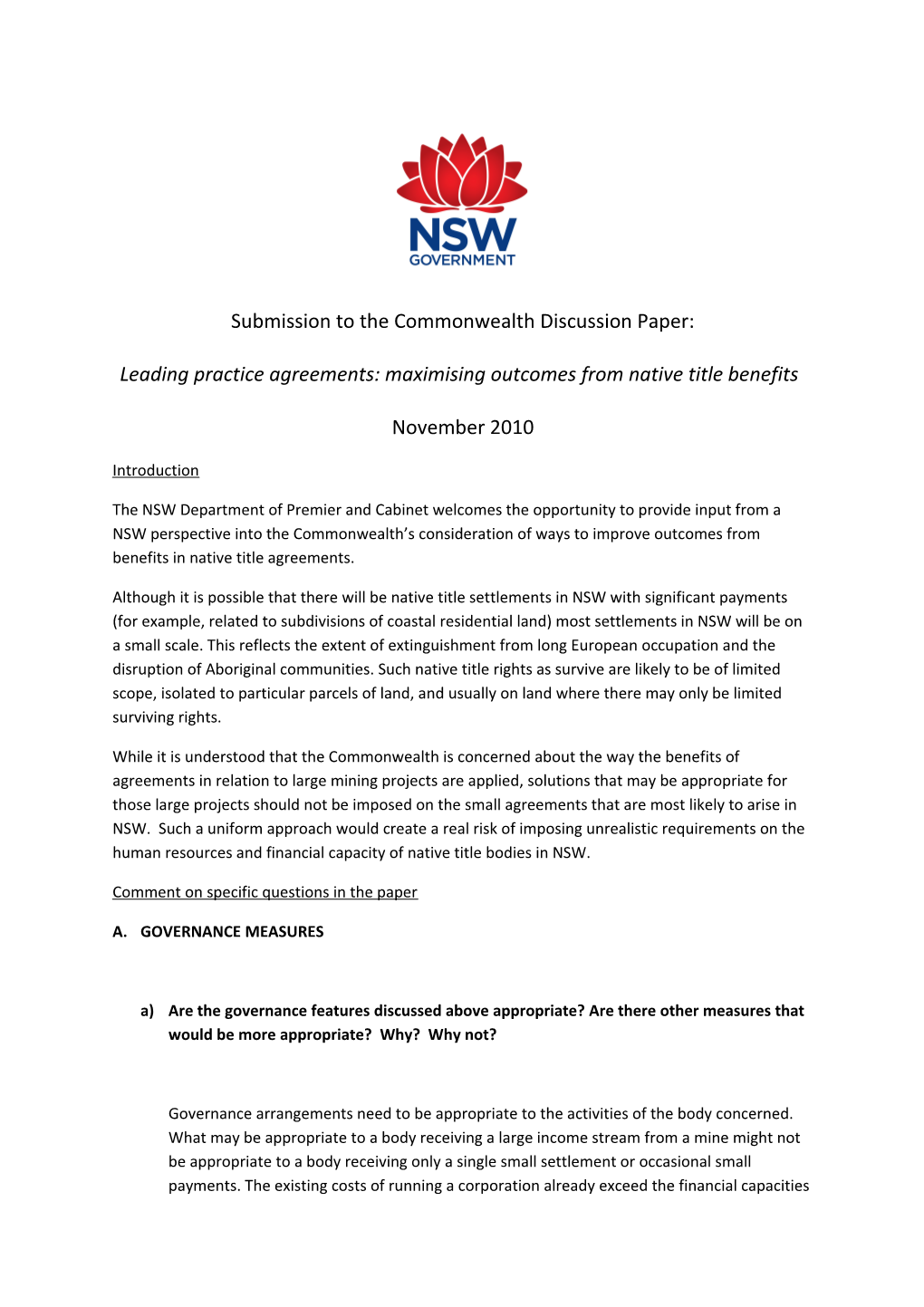 Submissions Received in Response to the Leading Practice Agreements Discussion Paper s1