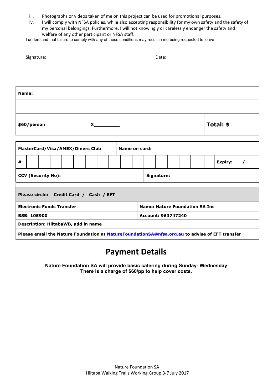 Please Complete This Form for Each Participant and Return by 1 June 2017
