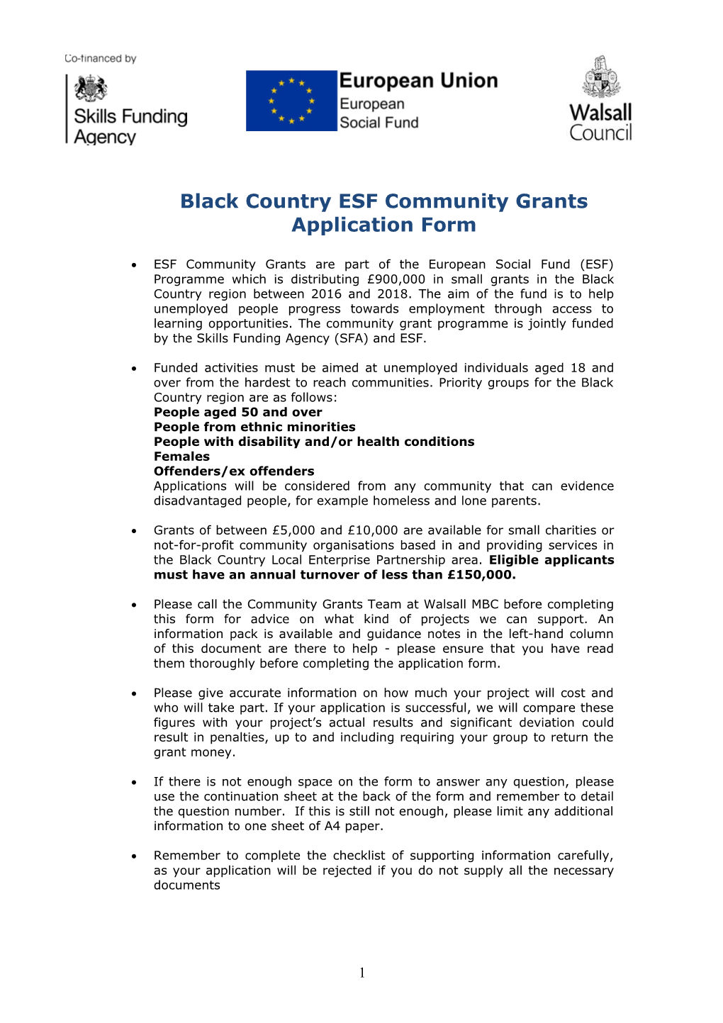 Black Country ESF Community Grants