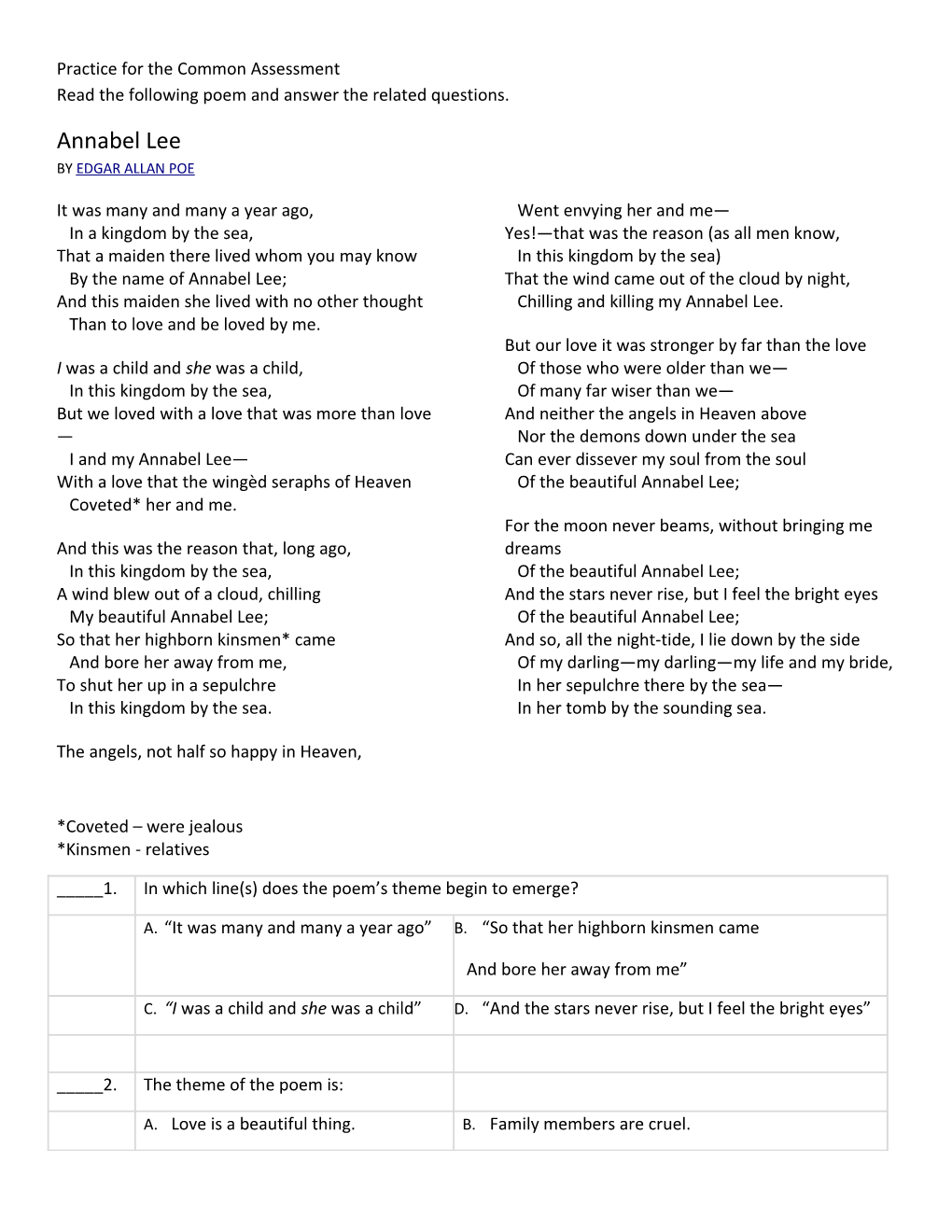 Romanticism CA Practice Annabel Lee F14