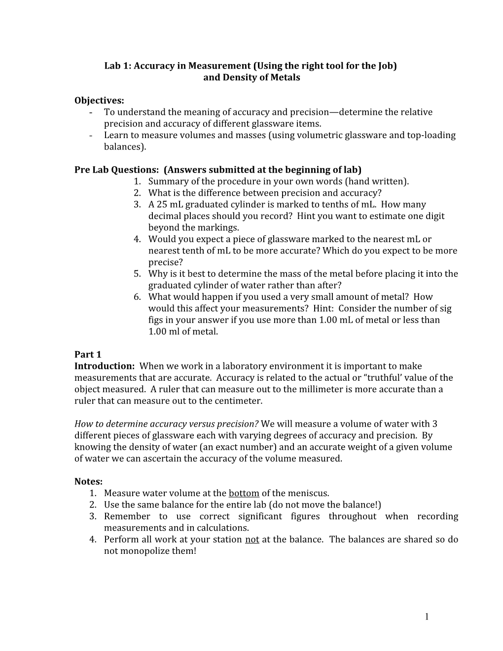 Lab 1: Accuracy in Measurement (Using the Right Tool for the Job)