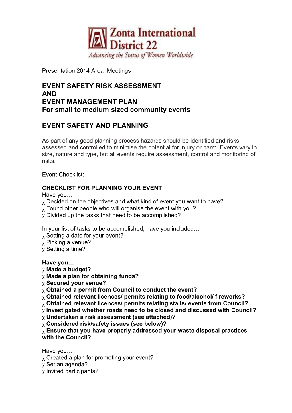 Event Safety Risk Assessment