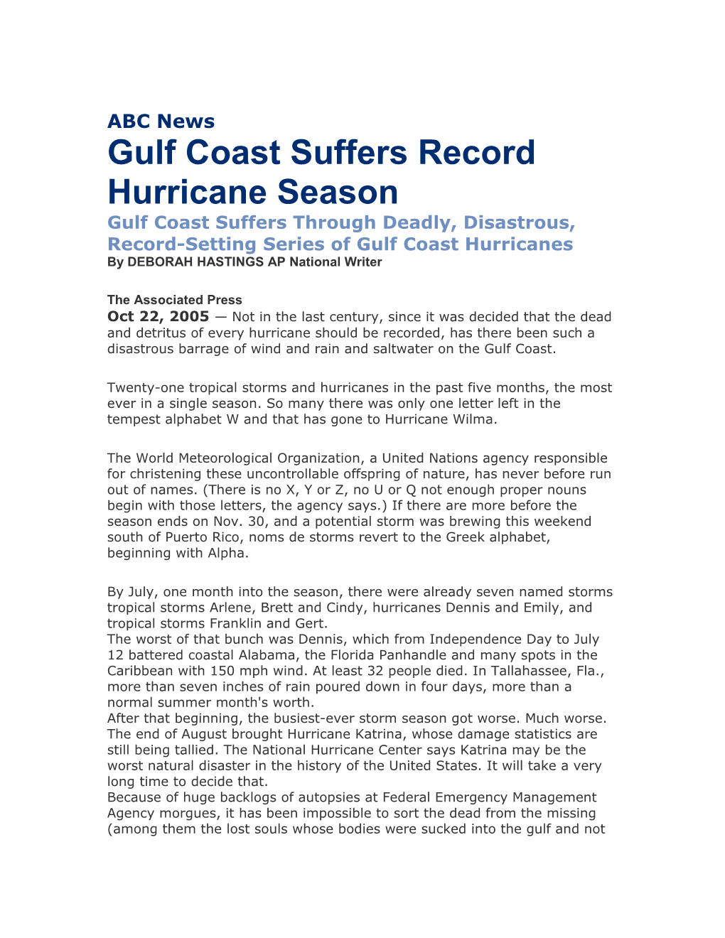 Gulf Coast Suffers Record Hurricane Season