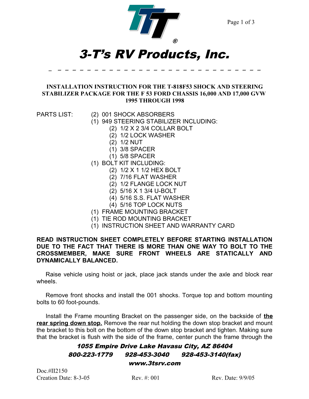 3-T S RV Products, Inc