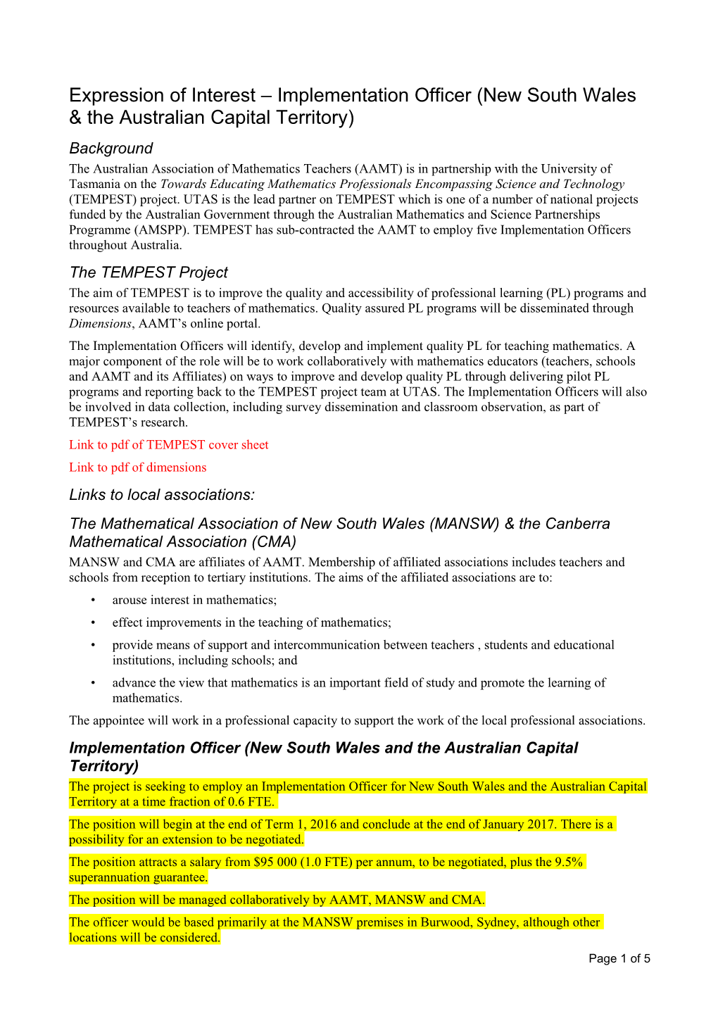 Expression of Interest Implementation Officer (New South Wales & the Australian Capital