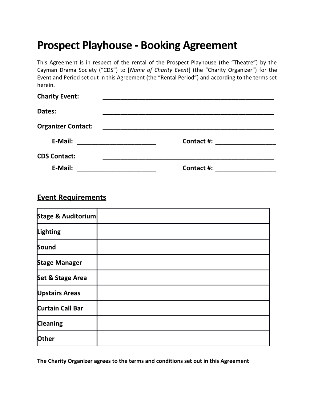 Prospect Playhouse - Booking Agreement