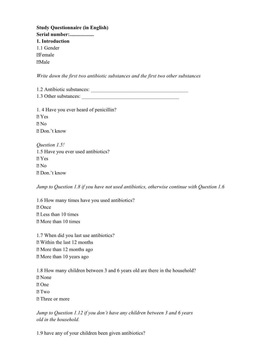 Study Questionnaire (In English)