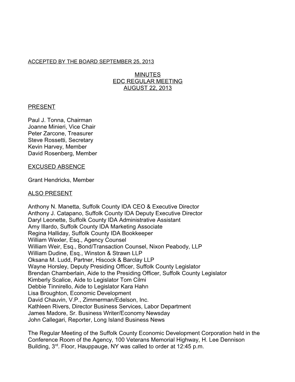 Accepted by the Board September 25, 2013