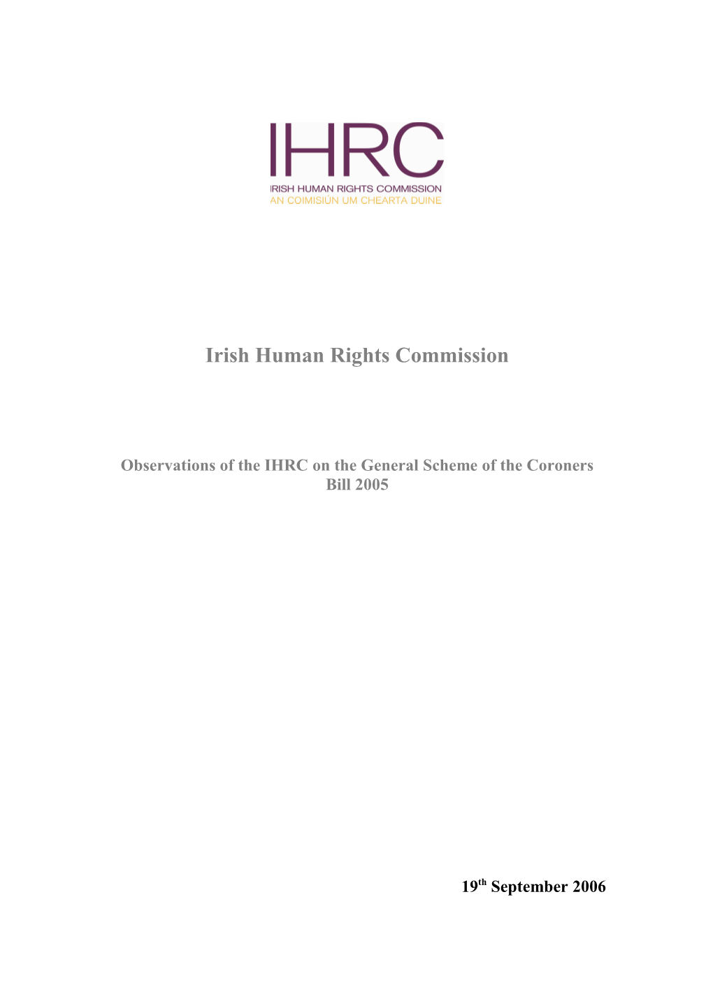 Observations of the Irish Human Rights Commission on the General Scheme of the Coroners