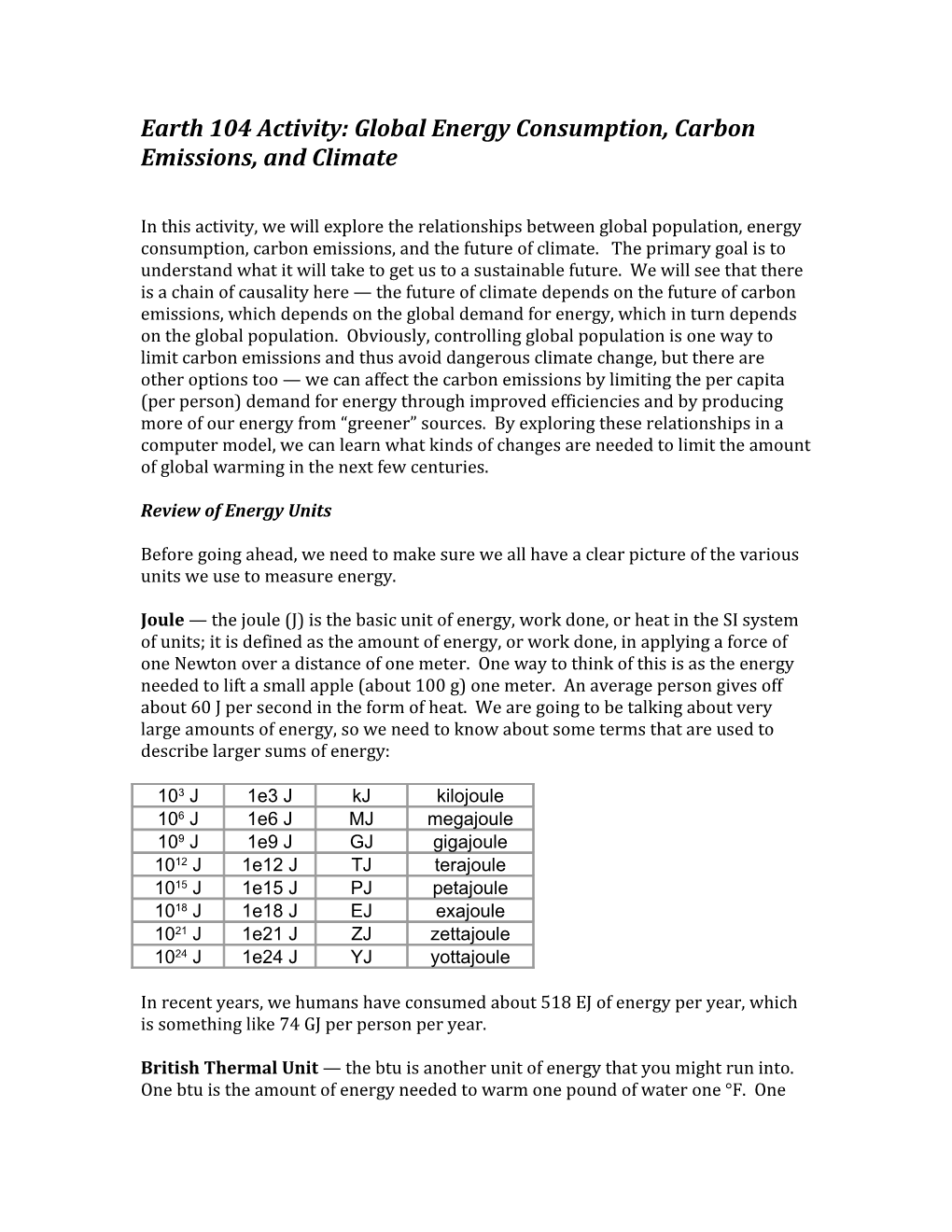 Earth 104 Activity: Global Energy Consumption, Carbon Emissions, and Climate