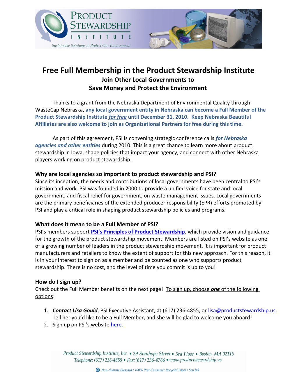 Free Full Membership in the Product Stewardship Institute