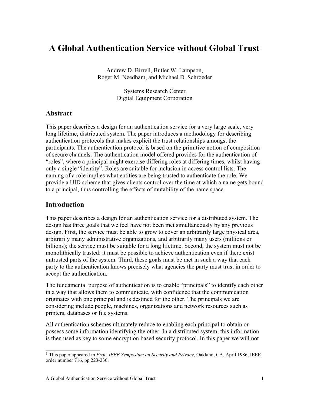 A Global Authentication Service Without Global Trust