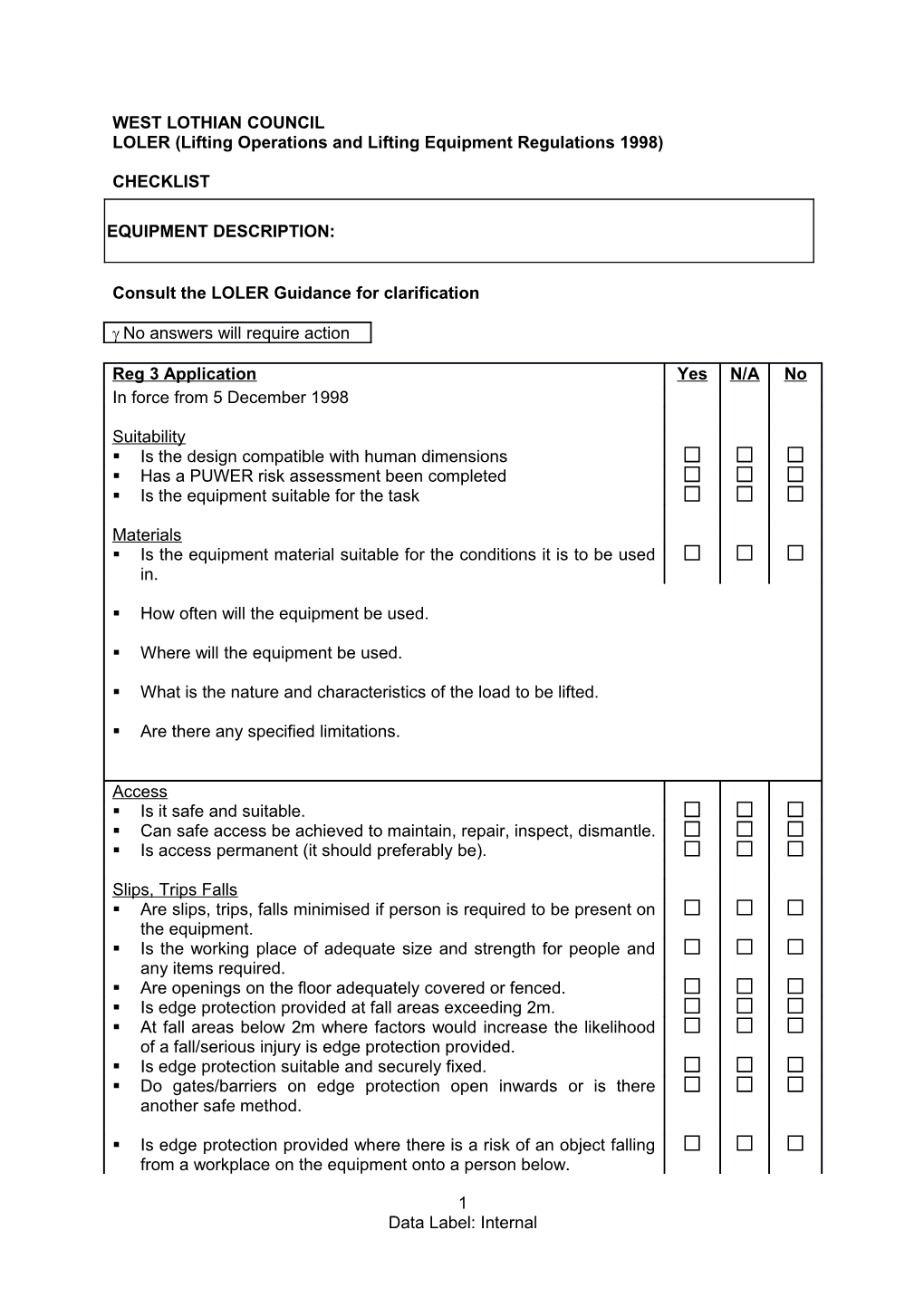 LOLLER (Lifting Operations and Lifting Equipment Regulations 1998)