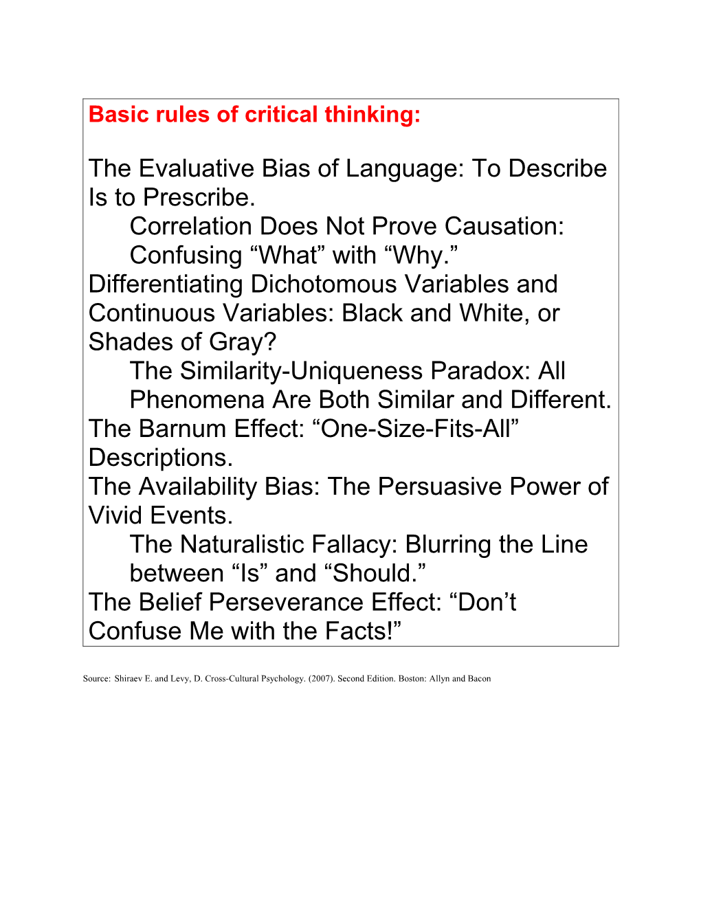 Basic Rules of Critical Thinking