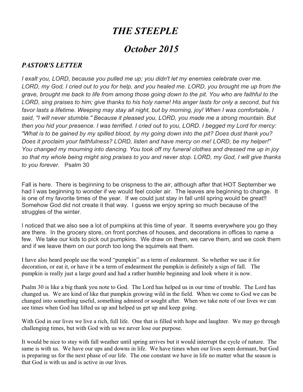 Pastor's Letter
