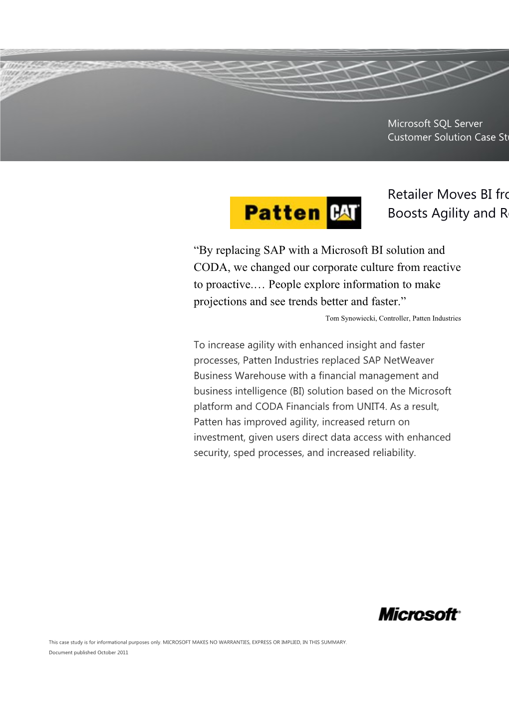 Retailer Moves BI from SAP to Microsoft, Boosts Agility and Return on Investment