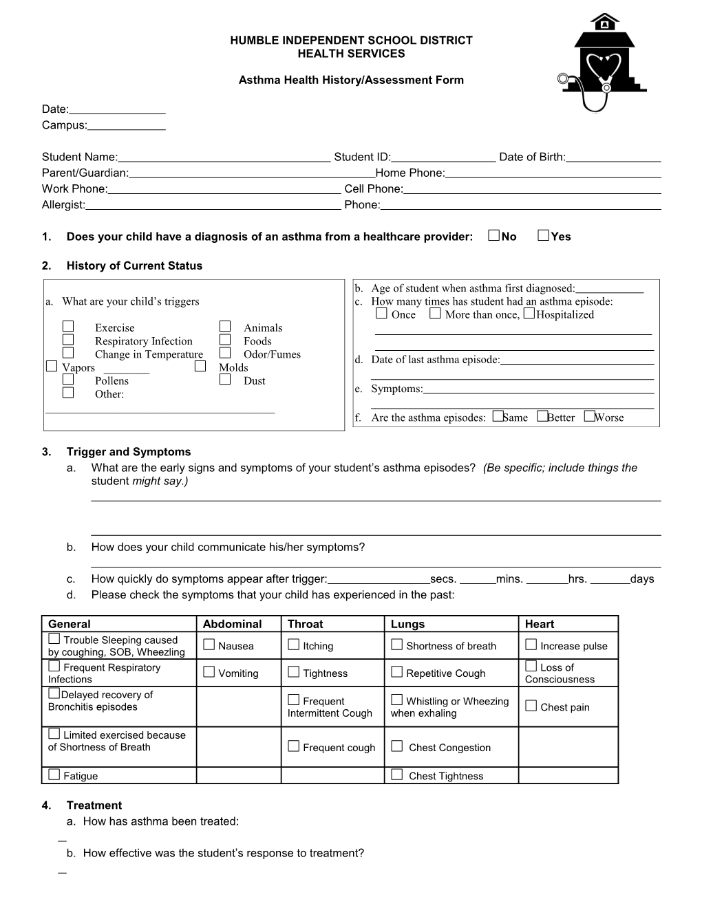 Allergy Health History Assess Form