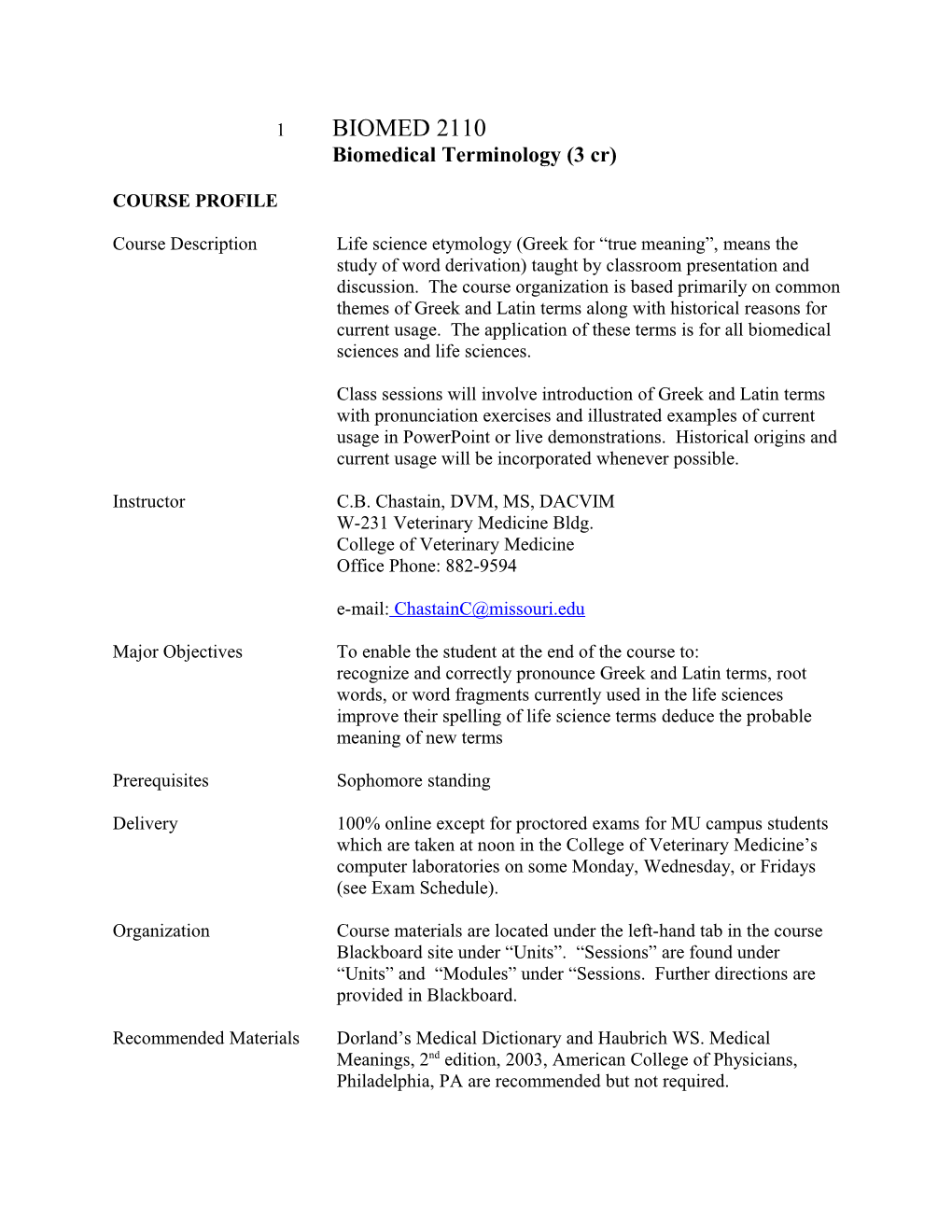 BIOMED 2110 Biomedical Terminology (3 Cr)