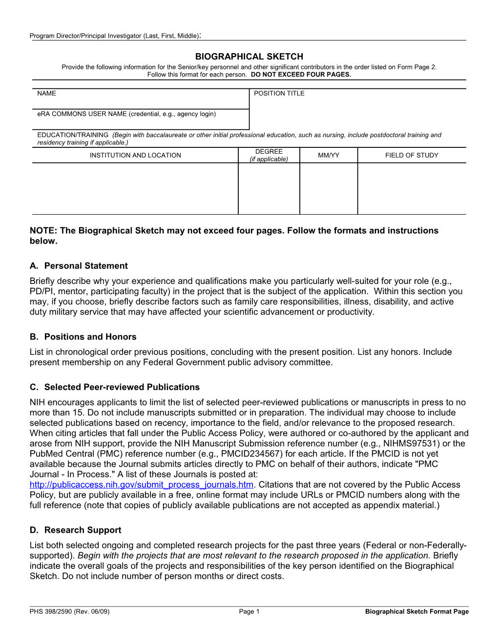 PHS 398/2590 (Rev. 06/09), Biographical Sketch Format Page s5