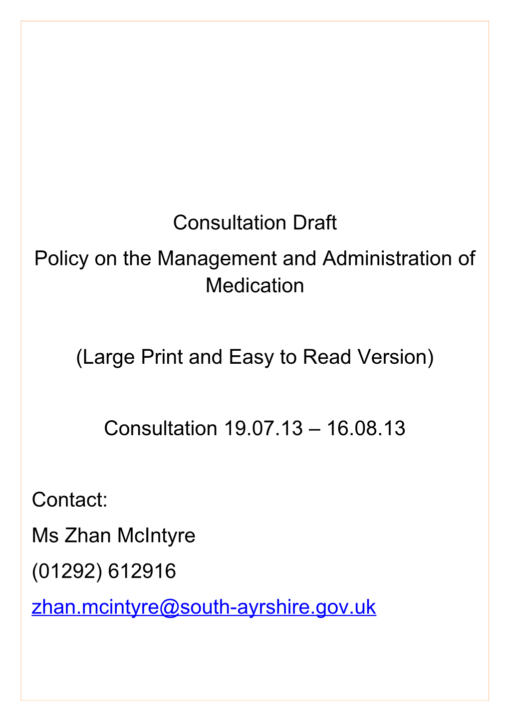 Policy on the Management and Administration of Medication