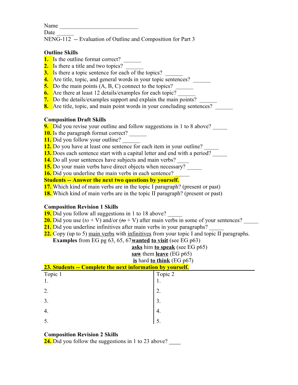 Evaluation of Outline and Paragraphs