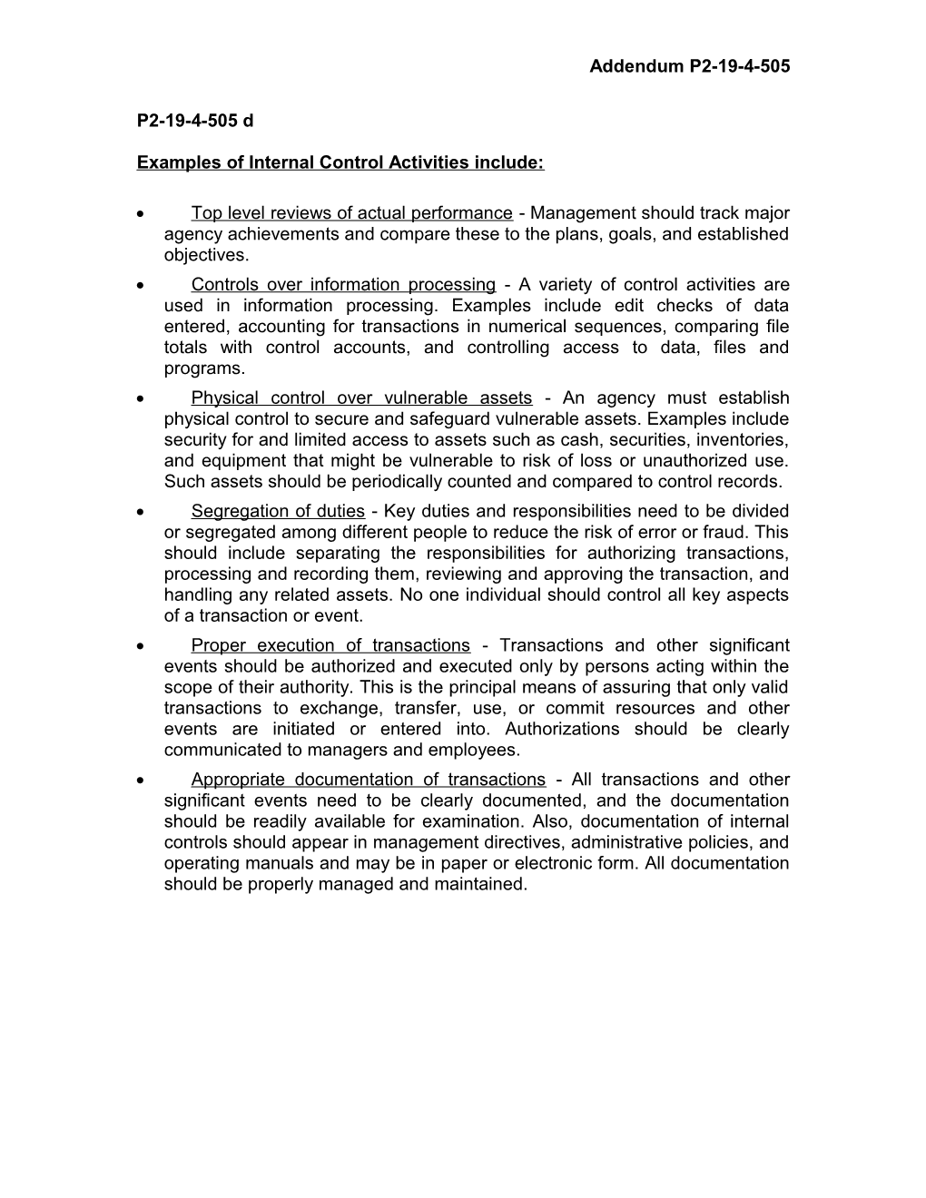 P2-19-4-505 Internal Control Activities Examples