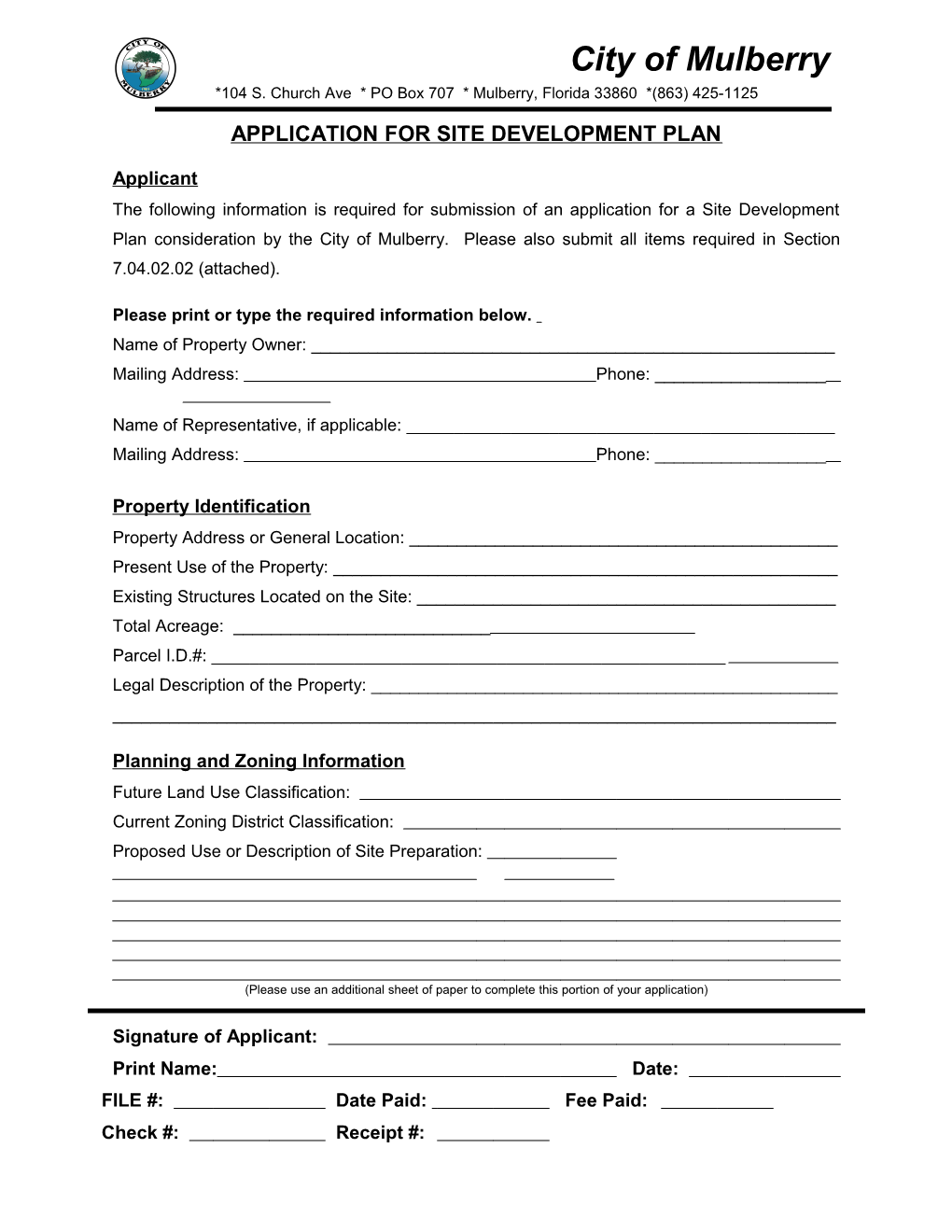 Application for Site Development Plan