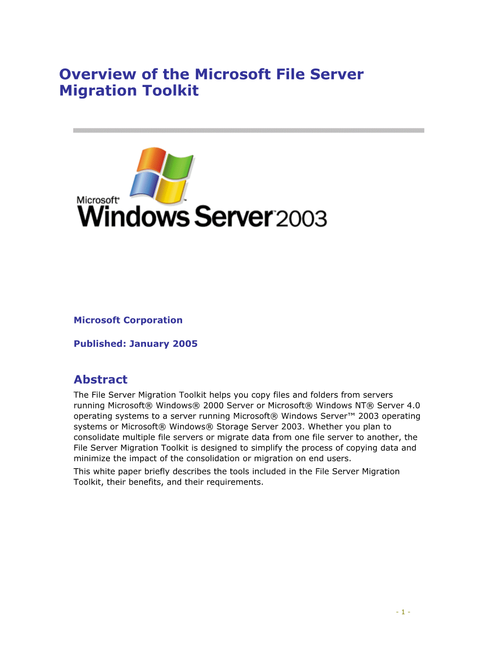 Overview of the Microsoft File Server Migration Toolkit