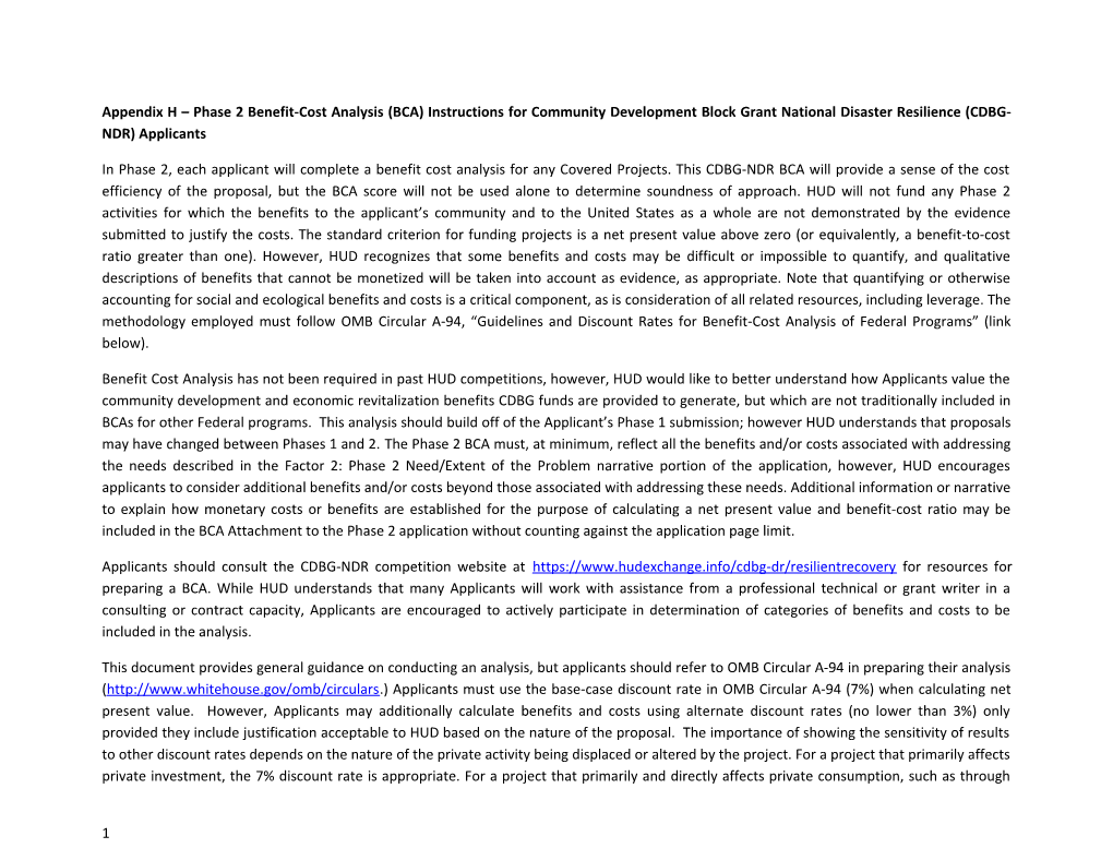 NDRC Phase 2 NOFA - Appendix H - Benefit Cost Analysis Instructions