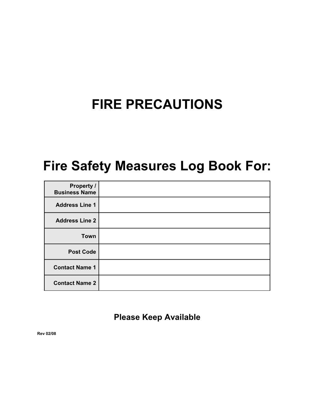 Fire Safety Measures Log Book For
