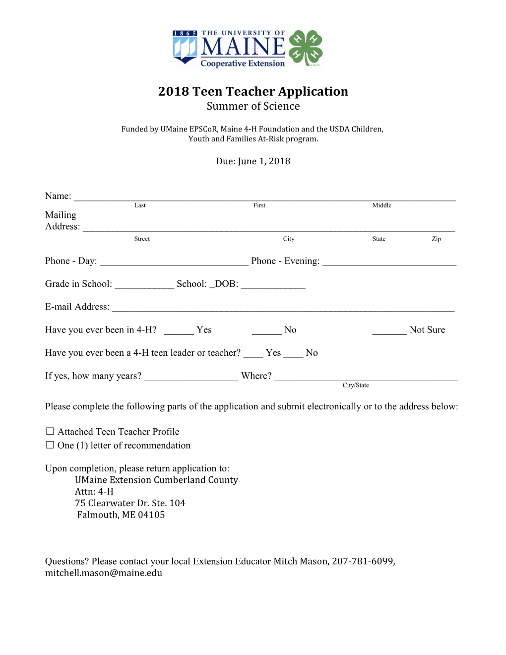 2018Teen Teacher Application
